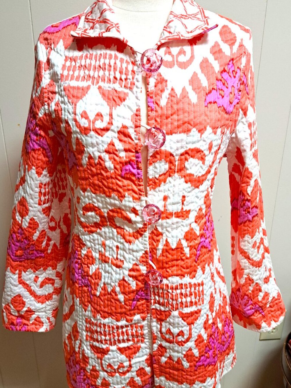 REVERSIBLE LADIES QUILTED JACKET MELON ORANGE WHITE PINK DESIGN SM-M